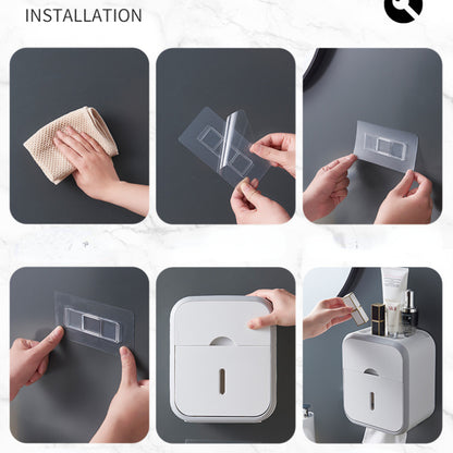 Waterproof Toilet Paper Storage Box Organizer High Capacity Dustproof Punchfree Wall Mounted For Ba 3