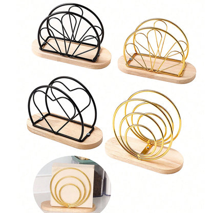 Stylish Napkin Organizer Stand with Wooden Base Metal Tissue Holder for Elegant Tabletop Decoration