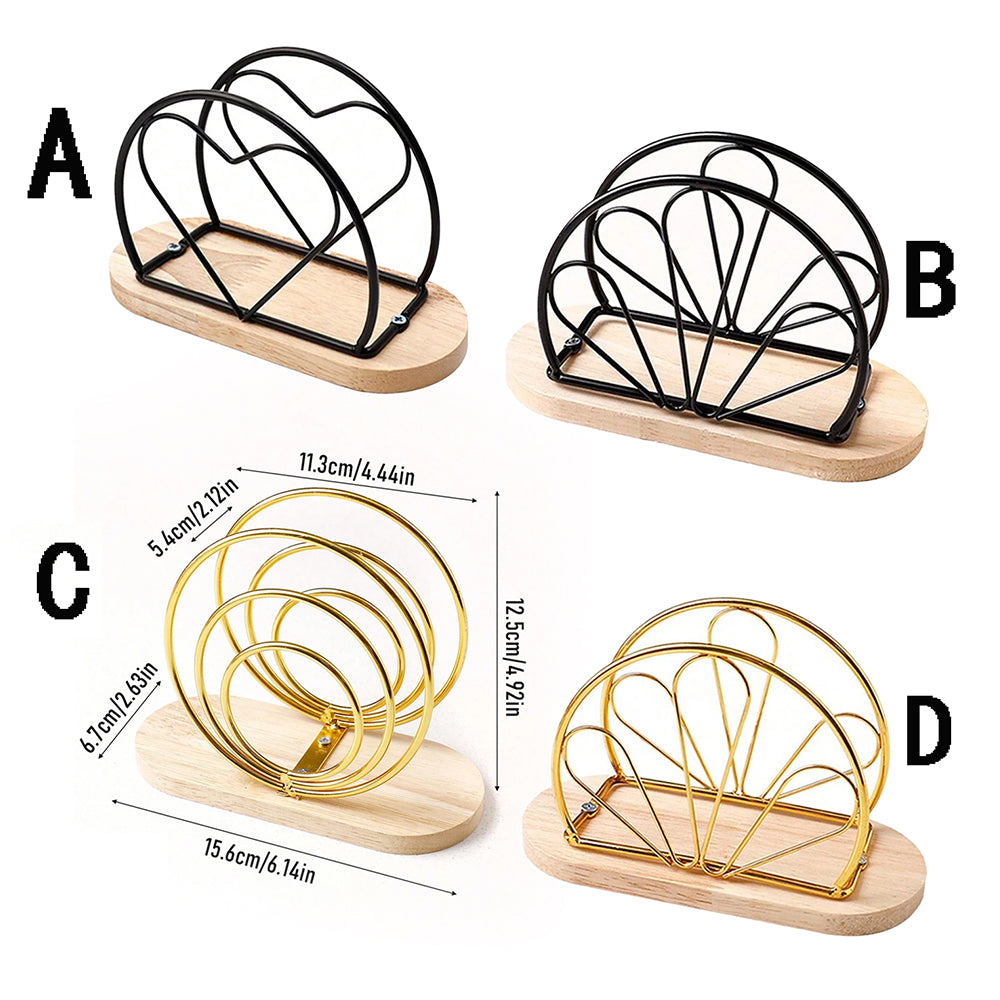 Stylish Napkin Organizer Stand with Wooden Base Metal Tissue Holder for Elegant Tabletop Decoration