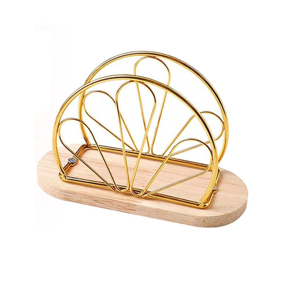 Stylish Napkin Organizer Stand with Wooden Base Metal Tissue Holder for Elegant Tabletop Decoration