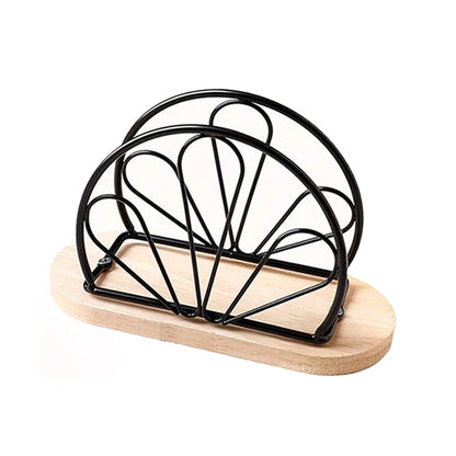 Stylish Napkin Organizer Stand with Wooden Base Metal Tissue Holder for Elegant Tabletop Decoration