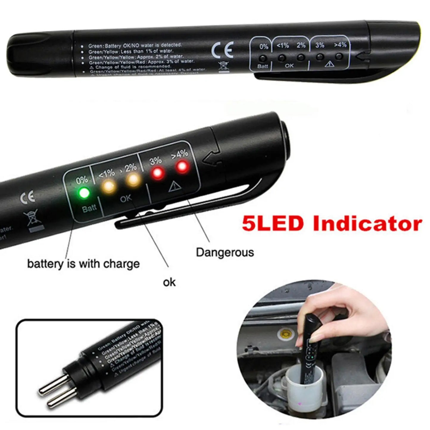 Universal Brake Fluid Tester, Accurate Oil Quality Diagnostic Tools, LED Indicator Liquid Testing Pen
