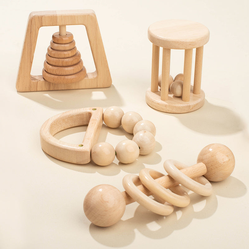 Wooden Montessori Toys, Baby Rattle Set, Safe Food Grade Rattle, Toddler Gift