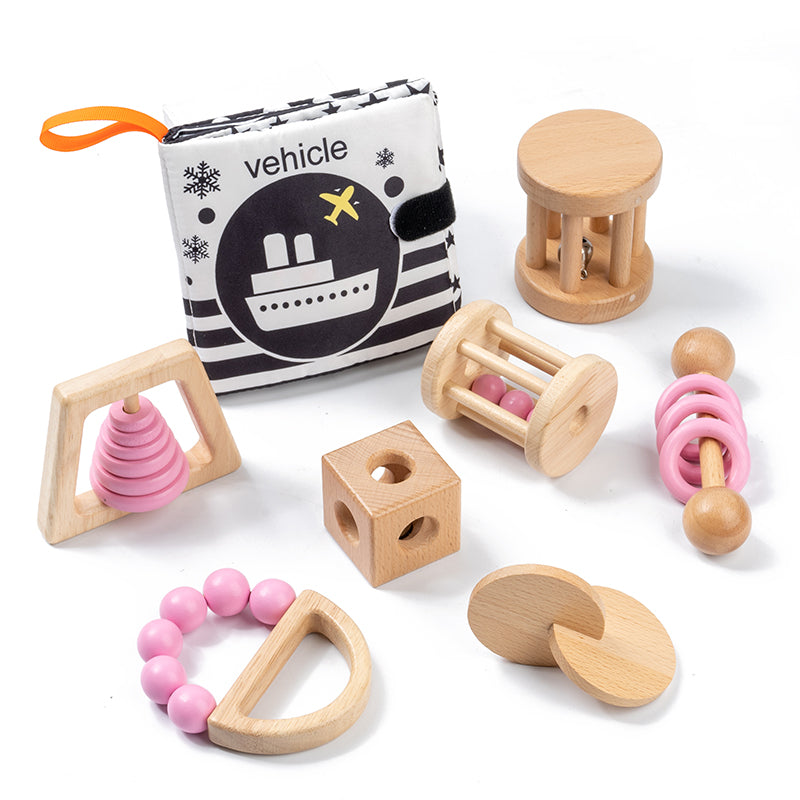 Wooden Montessori Toys, Baby Rattle Set, Safe Food Grade Rattle, Toddler Gift