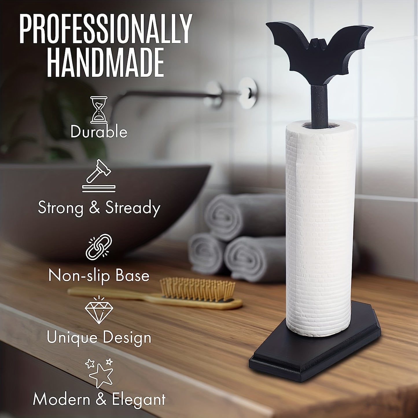 Bat Paper Towel Holder Halloween Decor for Kitchen and Bathroom Gothic, Home Decor for Oddities and Curiosities