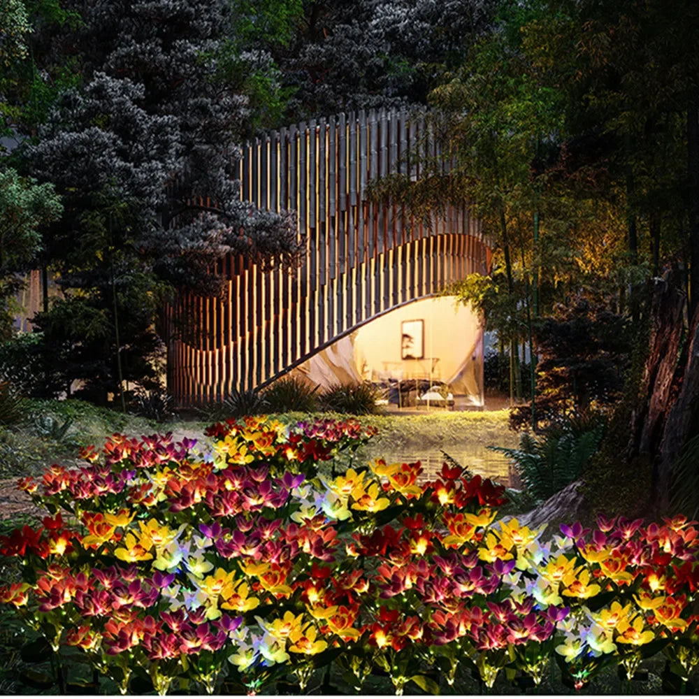 Outdoor Lamp for Patio Lawn Garden, Solar Orchid Flower Lights for Weddings