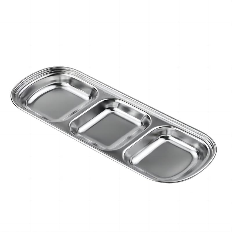 Stainless Steel 3compartment Dip Tray BBQ Seasoning Sauce Tray Restaurant Cutlery For Sauces  Spice 1