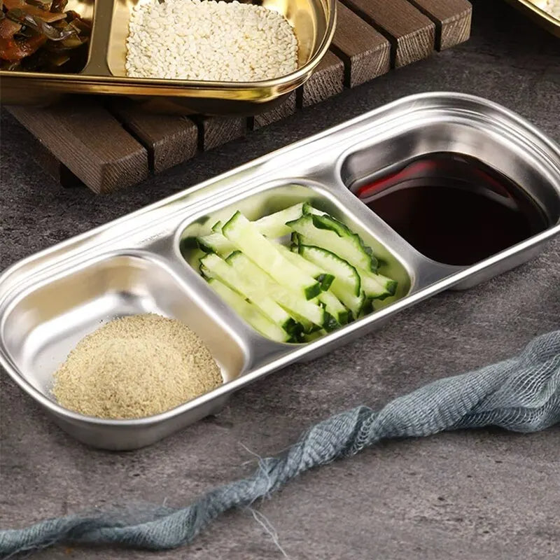 Stainless Steel 3compartment Dip Tray BBQ Seasoning Sauce Tray Restaurant Cutlery For Sauces  Spice 2