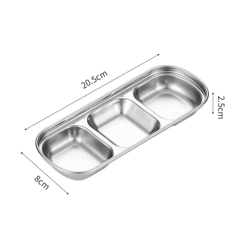 Stainless Steel 3compartment Dip Tray BBQ Seasoning Sauce Tray Restaurant Cutlery For Sauces  Spice 5