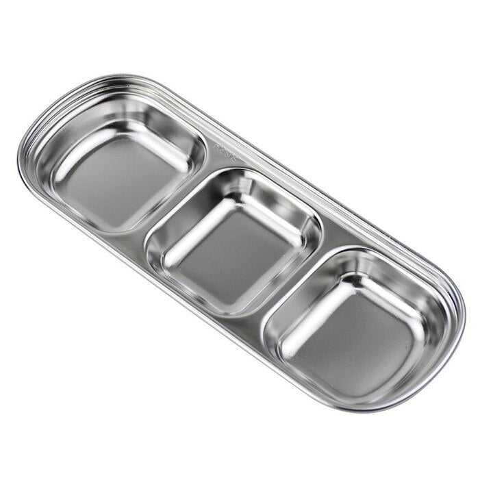 Stainless Steel 3compartment Dip Tray BBQ Seasoning Sauce Tray Restaurant Cutlery For Sauces  Spice 4