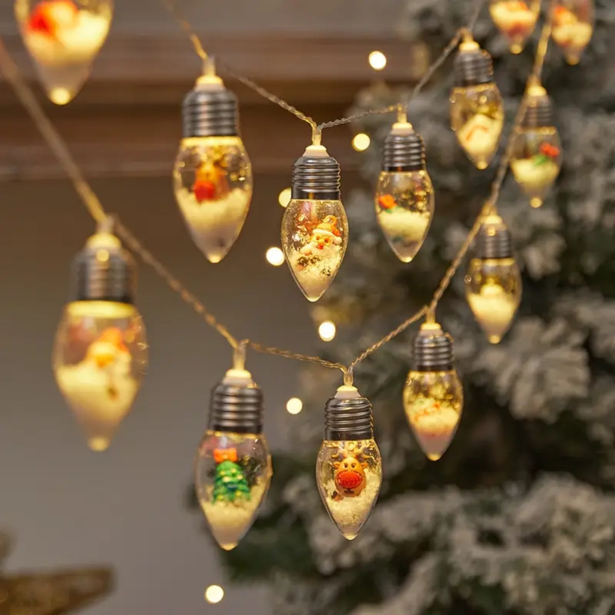 LED Christmas Snowball Clear Bulb Lights, Santa Claus Snowman Tree Gift Decor