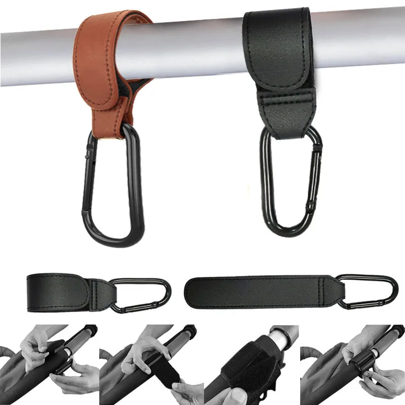 Leather Adjustable Pram Hook, Organizer for Diaper Bags and Stroller Accessories