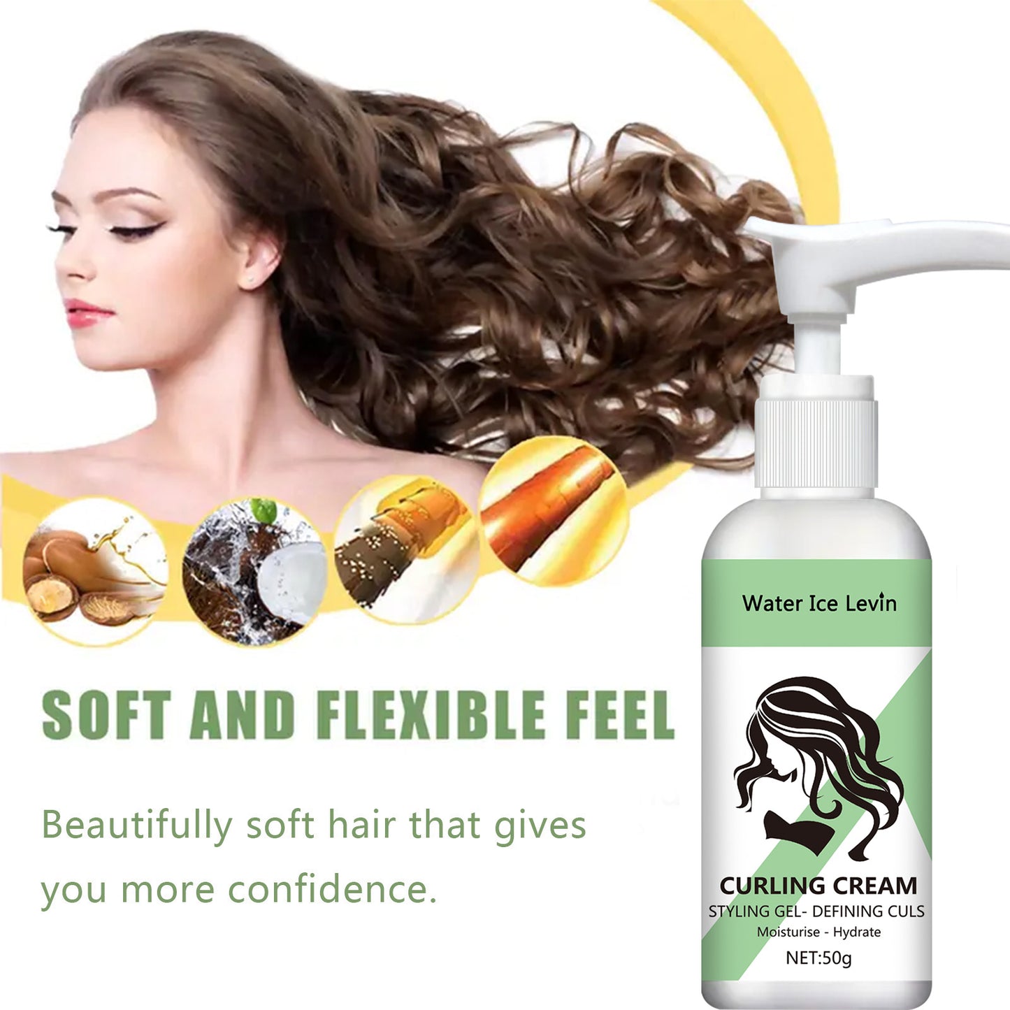 Easy-to-Set Curly Hair Styling Cream, Moisturizing, Enhances Elasticity and Shine