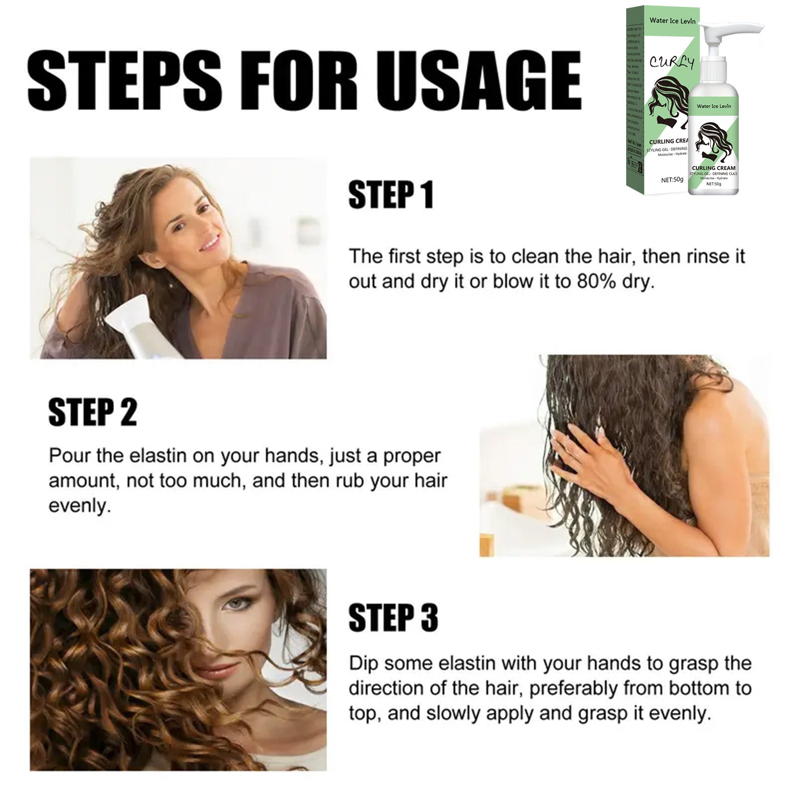 Easy-to-Set Curly Hair Styling Cream, Moisturizing, Enhances Elasticity and Shine