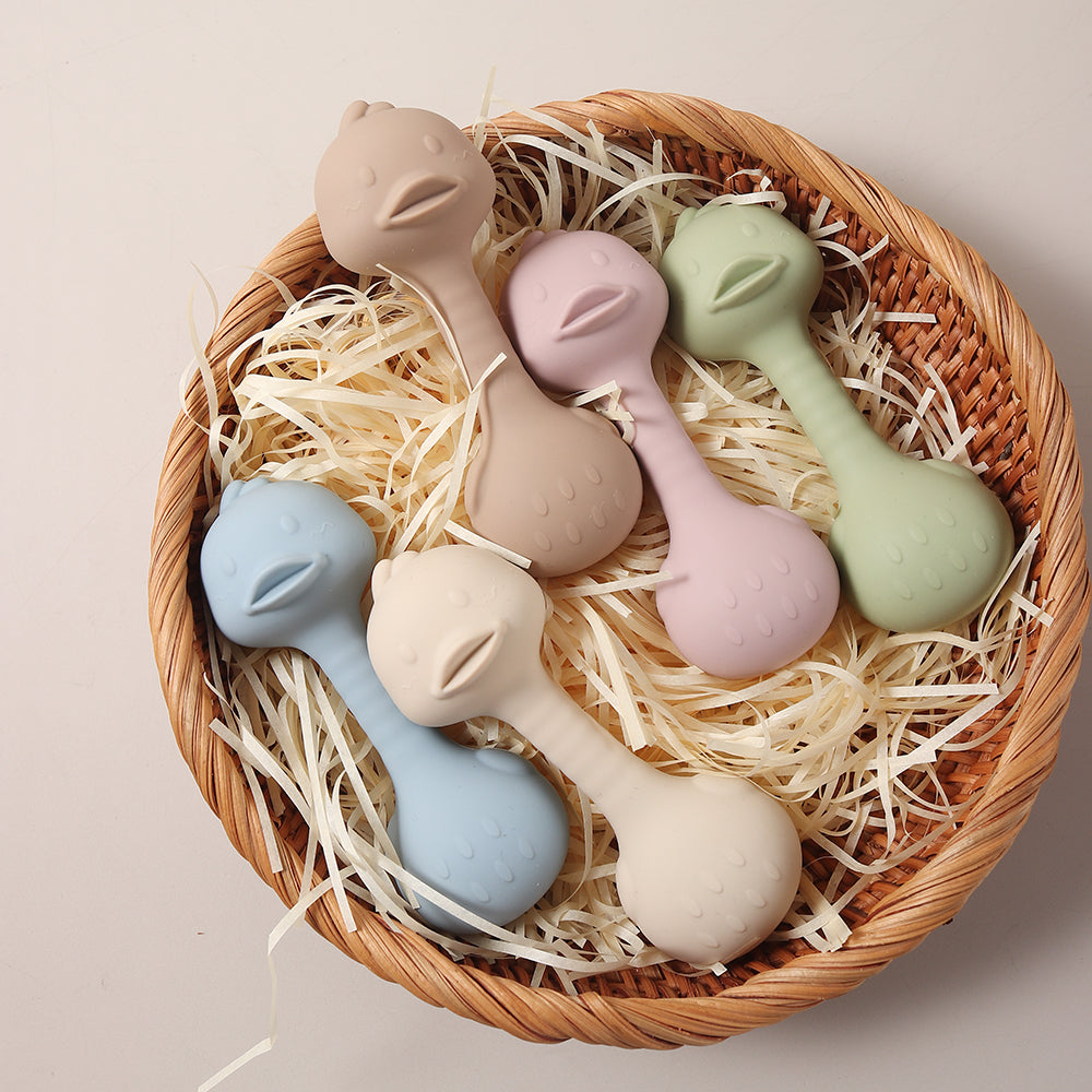 Cute Bunny Duck Handheld Shaker Silicone Baby Rattle Teether Toy For Newborns BPAFree Toy For Infan 1