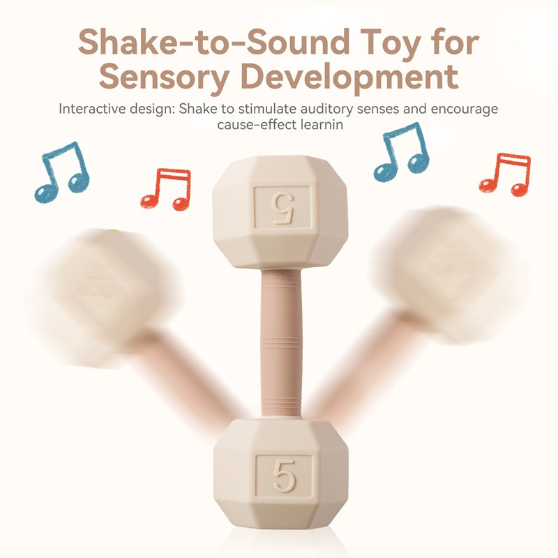 Silicone Baby Teething Cartoon Dumbbell Rattle, Sensory Cognitive Toys, Music Bell, Baby Crib Toys, Perfect Baby Gifts