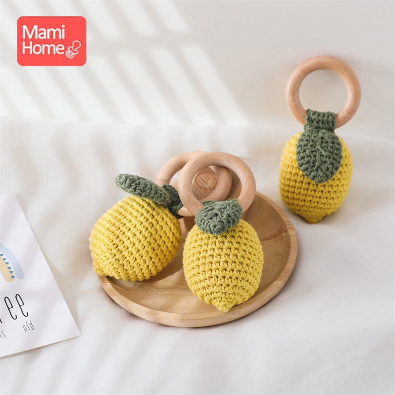 Cotton Music Toys, Baby Teether, Crochet Lemon Rattle Gift
