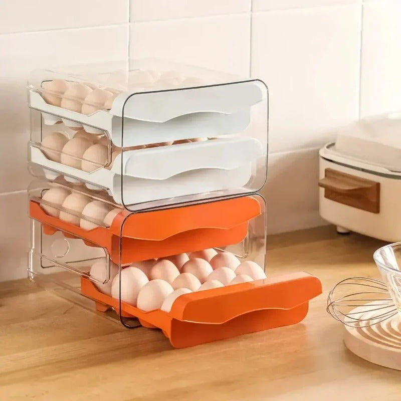 Food-grade egg holder, refrigerator egg storage box with automatic rolling, drawer-style egg rack, double-layer holder
