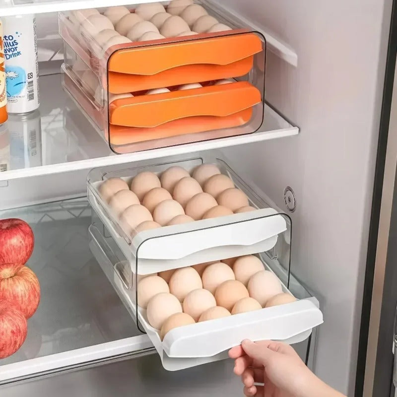 Foodgrade Egg Holder Refrigerator Egg Storage Box With Automatic Rolling Drawerstyle Egg Rack Doubl