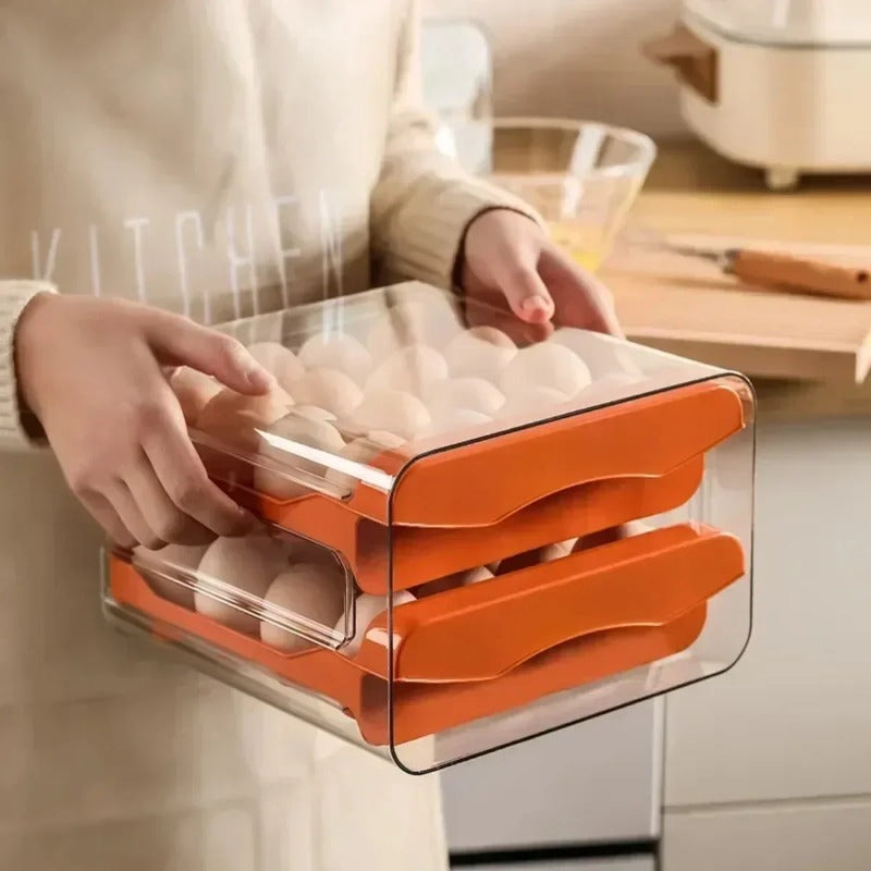 Foodgrade Egg Holder Refrigerator Egg Storage Box With Automatic Rolling Drawerstyle Egg Rack Doubl