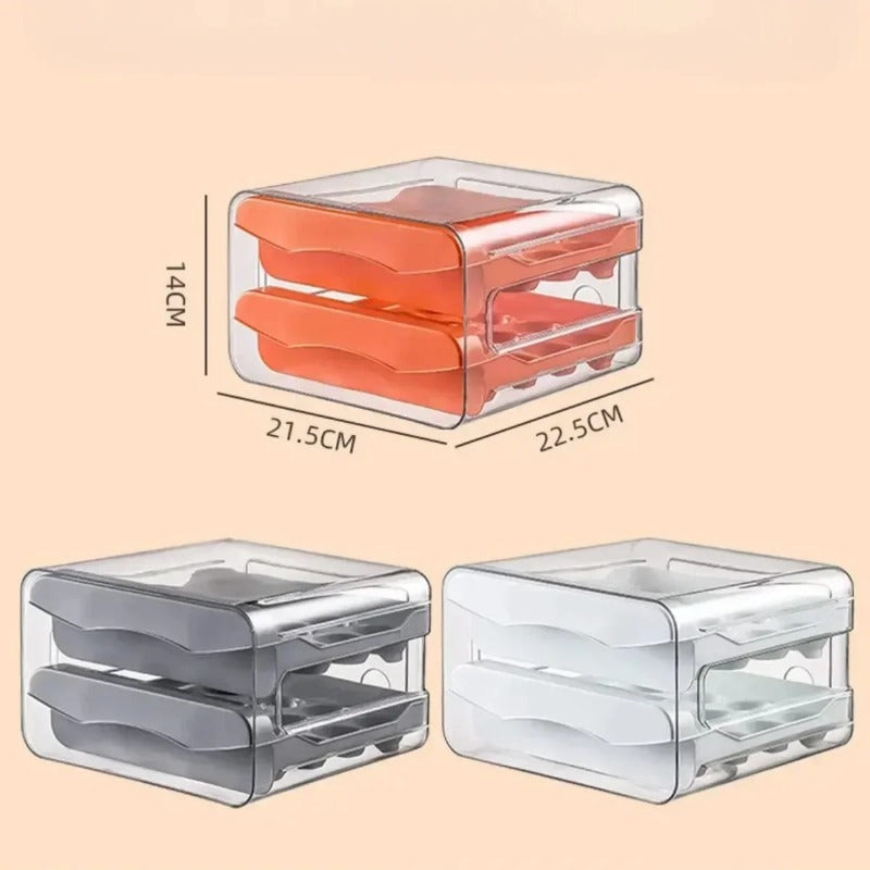 Foodgrade Egg Holder Refrigerator Egg Storage Box With Automatic Rolling Drawerstyle Egg Rack Doubl