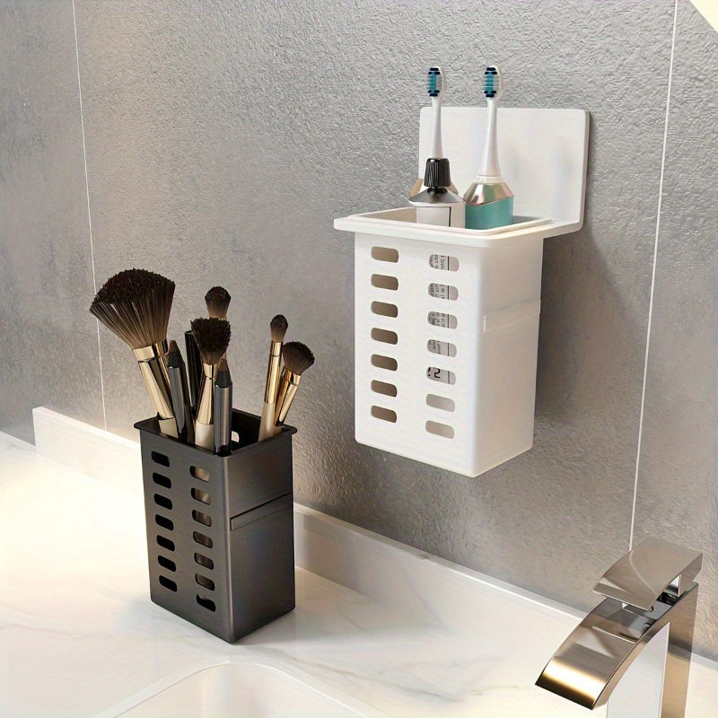 Functional Toothpaste and Toothbrush Bathroom Stand, Wall-Mounted Toothbrush Storage Rack, Bathroom Storage Organizer