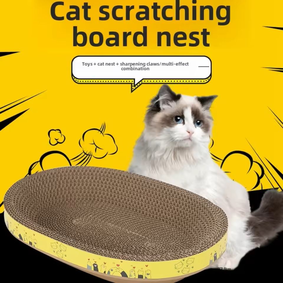 Corrugated Paper Cat Bed  Scratching Board  Oval Protective Furniture ClawSafe Lounge For Cats 0