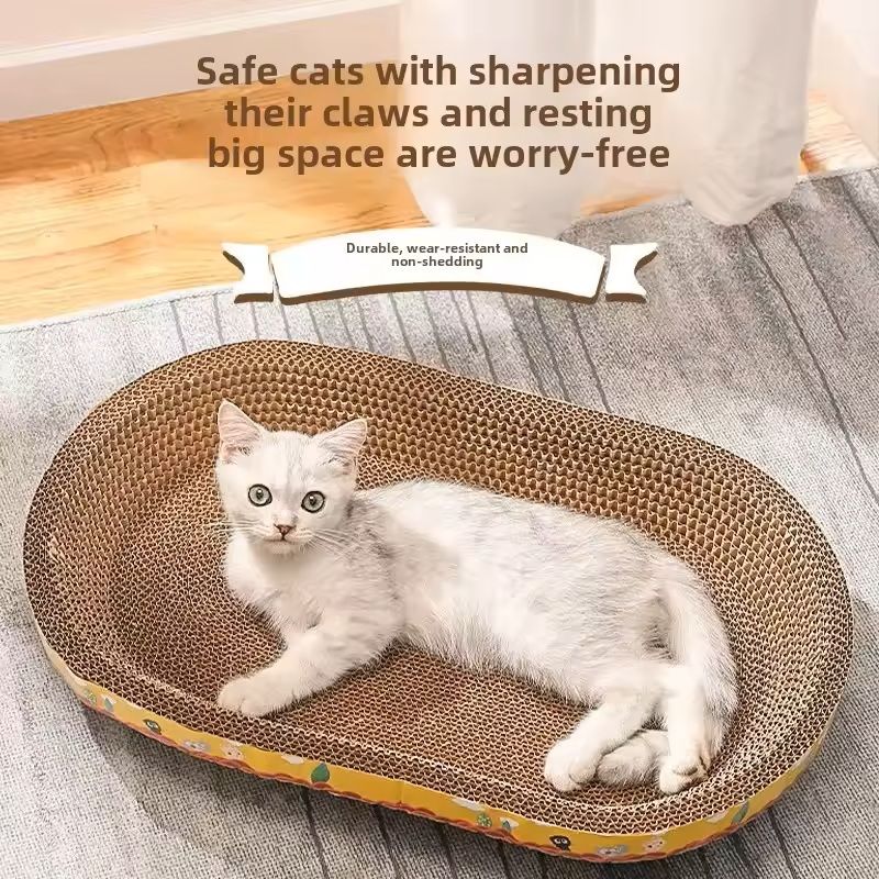 Corrugated Paper Cat Bed  Scratching Board  Oval Protective Furniture ClawSafe Lounge For Cats 1