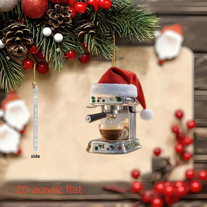 Holiday Coffee Machine Charm Acrylic Christmas Coffee Decoration Adorable Xmas Tree Pendant For Hol 2