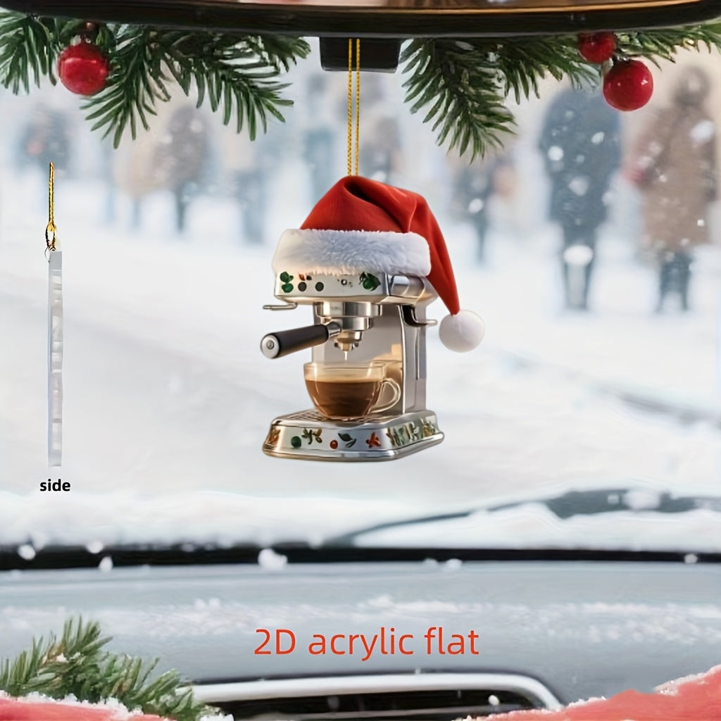 Holiday Coffee Machine Charm Acrylic Christmas Coffee Decoration Adorable Xmas Tree Pendant For Hol 3