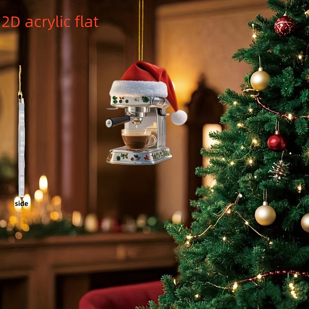 Holiday Coffee Machine Charm Acrylic Christmas Coffee Decoration Adorable Xmas Tree Pendant For Hol 4