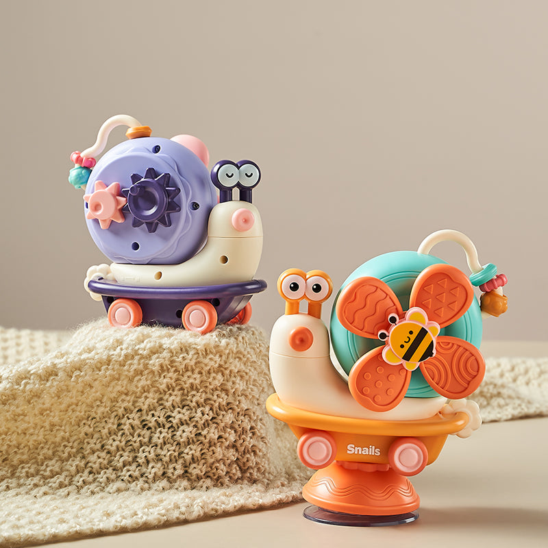 Montessori Snail Windmill Toys Car for Boys and Girls, Spinner Suction Cup Sensory Fine Motor Infant Travel Toys
