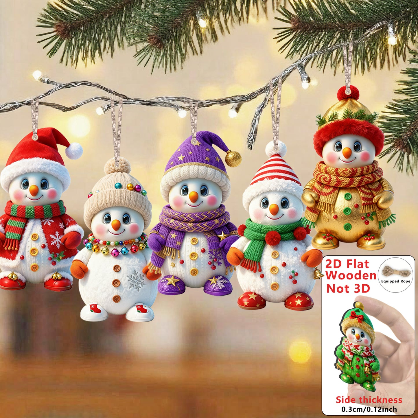 Wood Cartoon Xmas Tree Hanging Ornament Cute Christmas Snowman Pendants