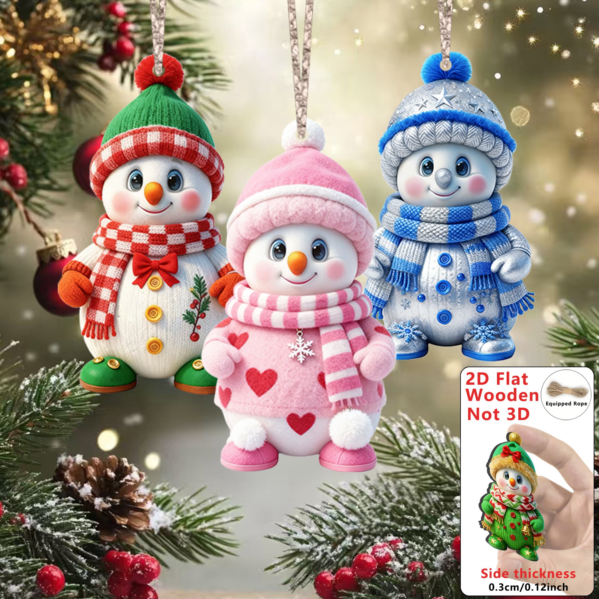 Wood Cartoon Xmas Tree Hanging Ornament Cute Christmas Snowman Pendants 4