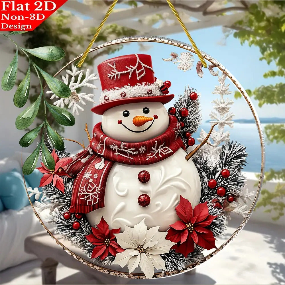 Winter Home Decoration Christmas, Acrylic Flat Snowman and Flower Sign