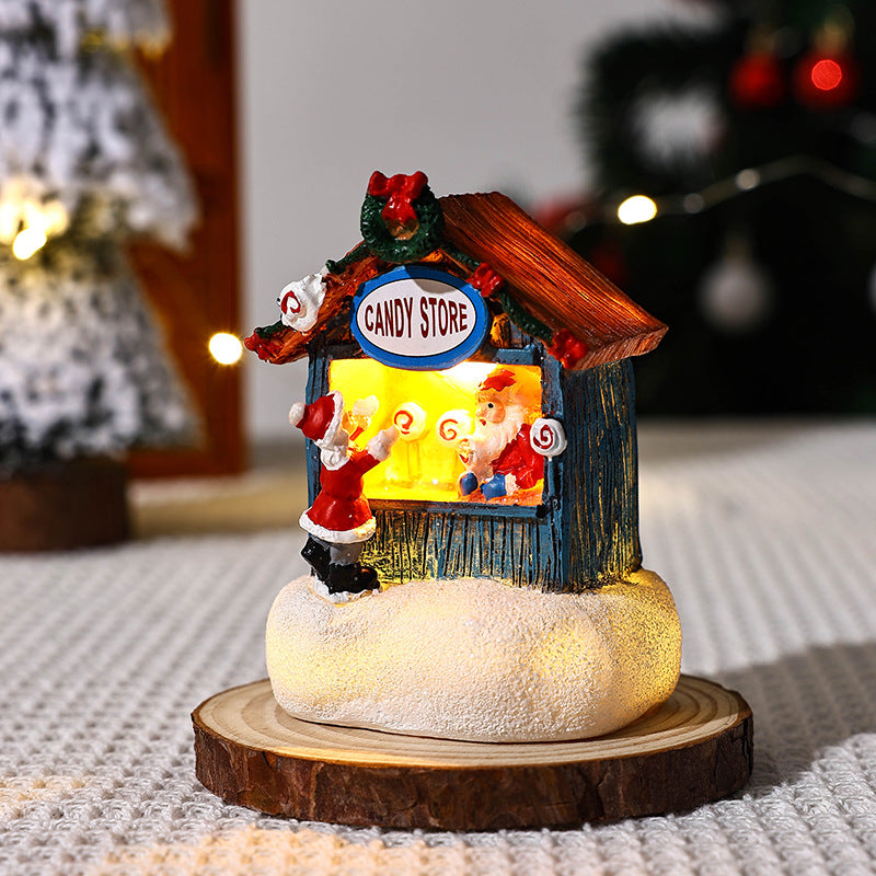 Resin LED Micro-Landscape Santa Claus, Christmas Desktop Decoration, Newest Christmas Gift Home Decoration, House Craft