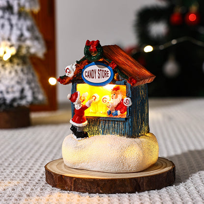 Resin LED Micro-Landscape Santa Claus, Christmas Desktop Decoration, Newest Christmas Gift Home Decoration, House Craft