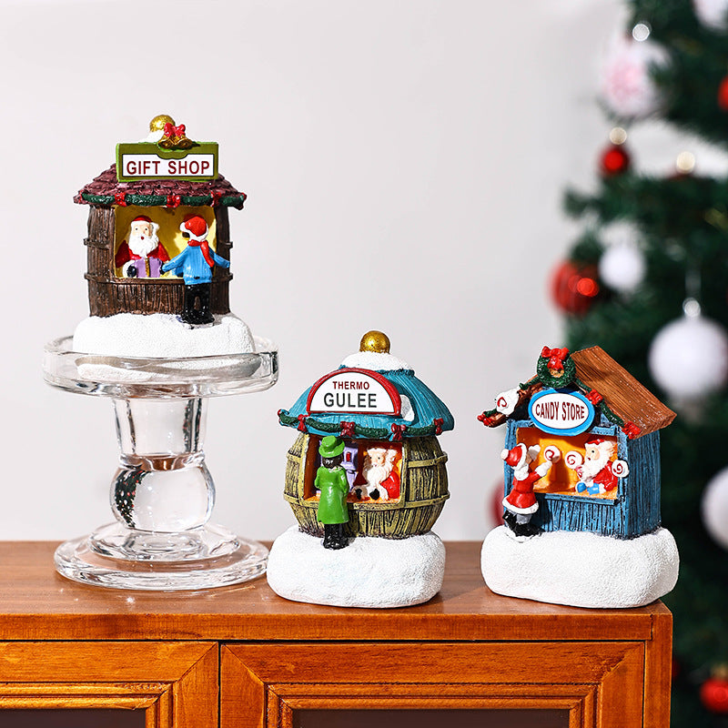 Resin LED Micro-Landscape Santa Claus, Christmas Desktop Decoration, Newest Christmas Gift Home Decoration, House Craft
