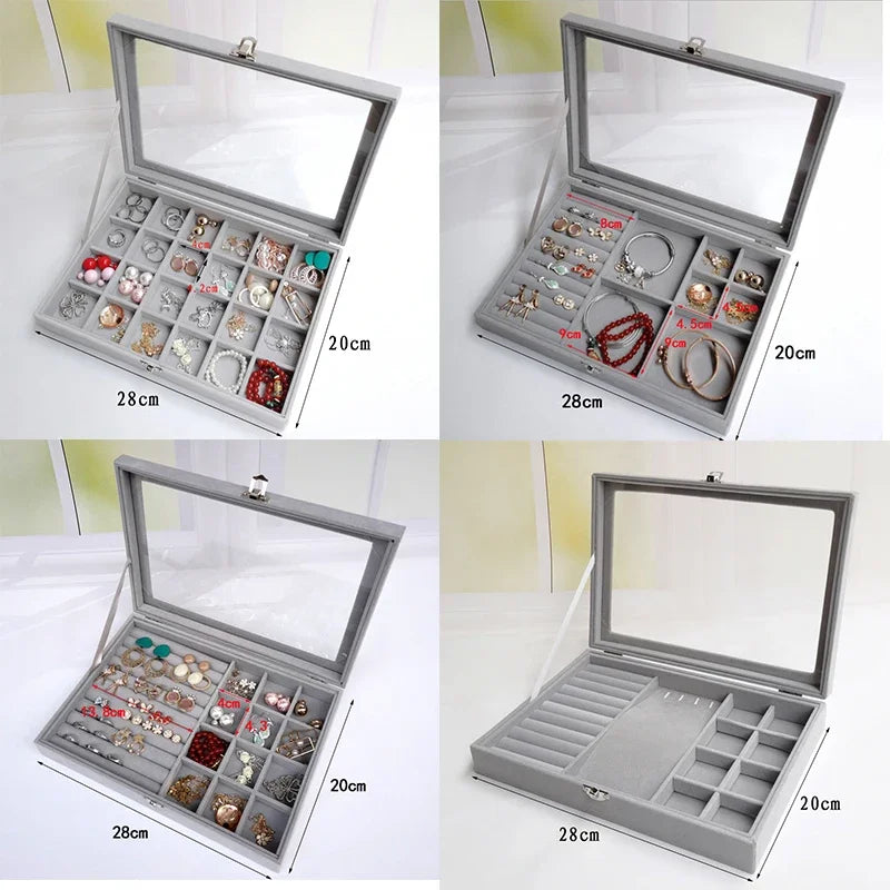 Display Organizer Box For Jewelry Velvet  Glass Tray Holder Case For Rings  Earrings 2