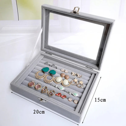 Display Organizer Box For Jewelry Velvet  Glass Tray Holder Case For Rings  Earrings 7
