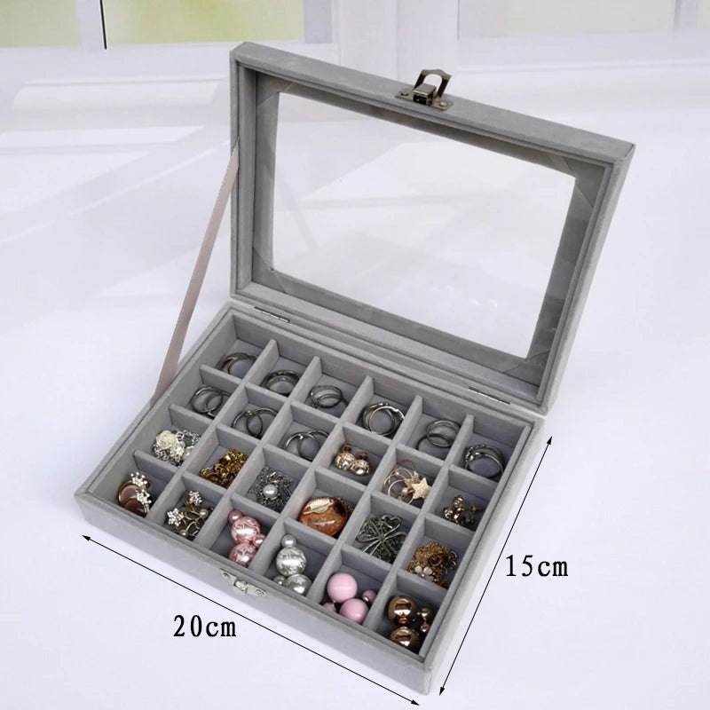 Display Organizer Box For Jewelry Velvet  Glass Tray Holder Case For Rings  Earrings 8