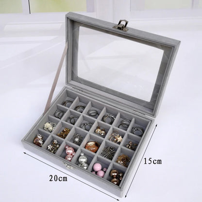 Display Organizer Box For Jewelry Velvet  Glass Tray Holder Case For Rings  Earrings 8