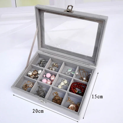 Display Organizer Box For Jewelry Velvet  Glass Tray Holder Case For Rings  Earrings 9