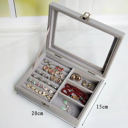 Display Organizer Box For Jewelry Velvet  Glass Tray Holder Case For Rings  Earrings 10