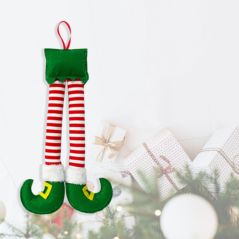 Christmas Elf Foot Clip Striped Red Elf Leg Hanging Tree Ornament Car Door Hanging Decoration Leg