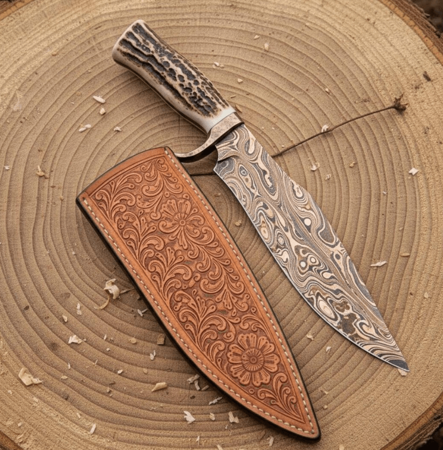 Buy Copper Damascus Hunting Bowie Knife