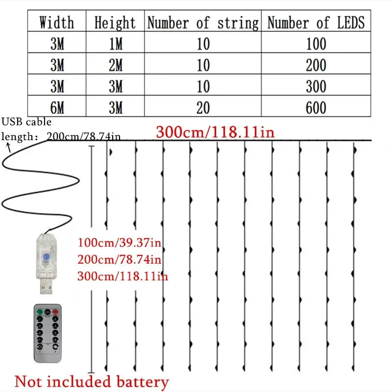 USB LED Silver Wire Curtain Lights Warm White Christmas Party Decor Wedding Garland Home Decoration 1