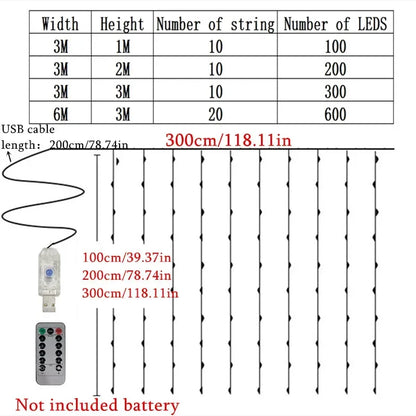 USB LED Silver Wire Curtain Lights Warm White Christmas Party Decor Wedding Garland Home Decoration 1