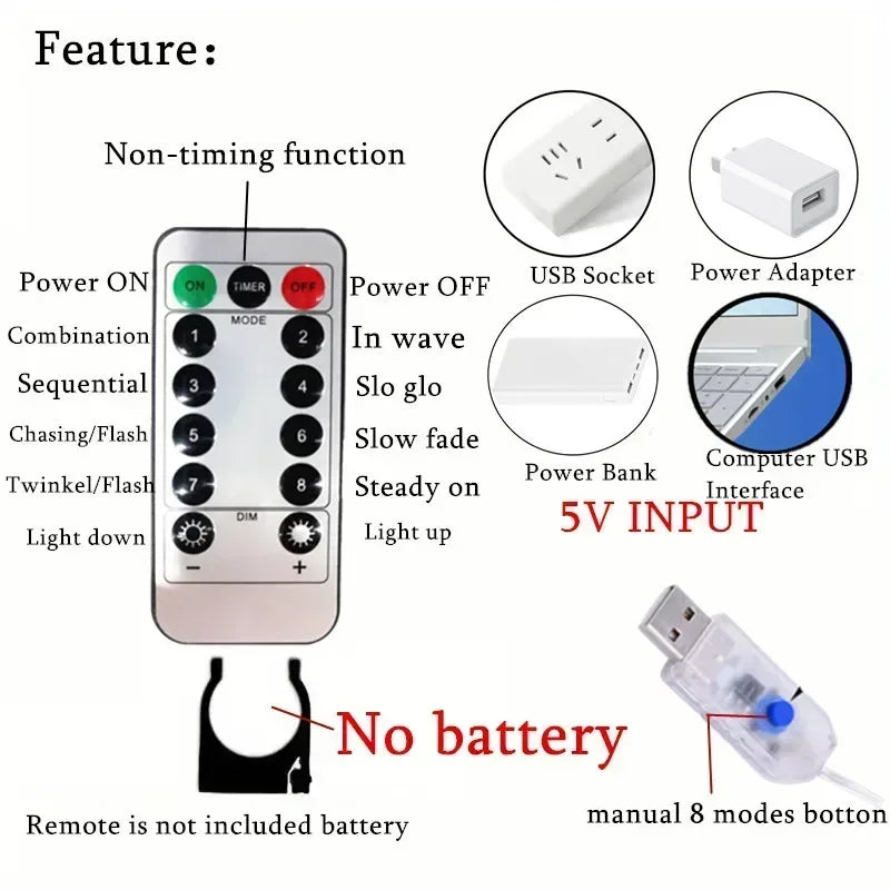 USB LED Silver Wire Curtain Lights Warm White Christmas Party Decor Wedding Garland Home Decoration 2