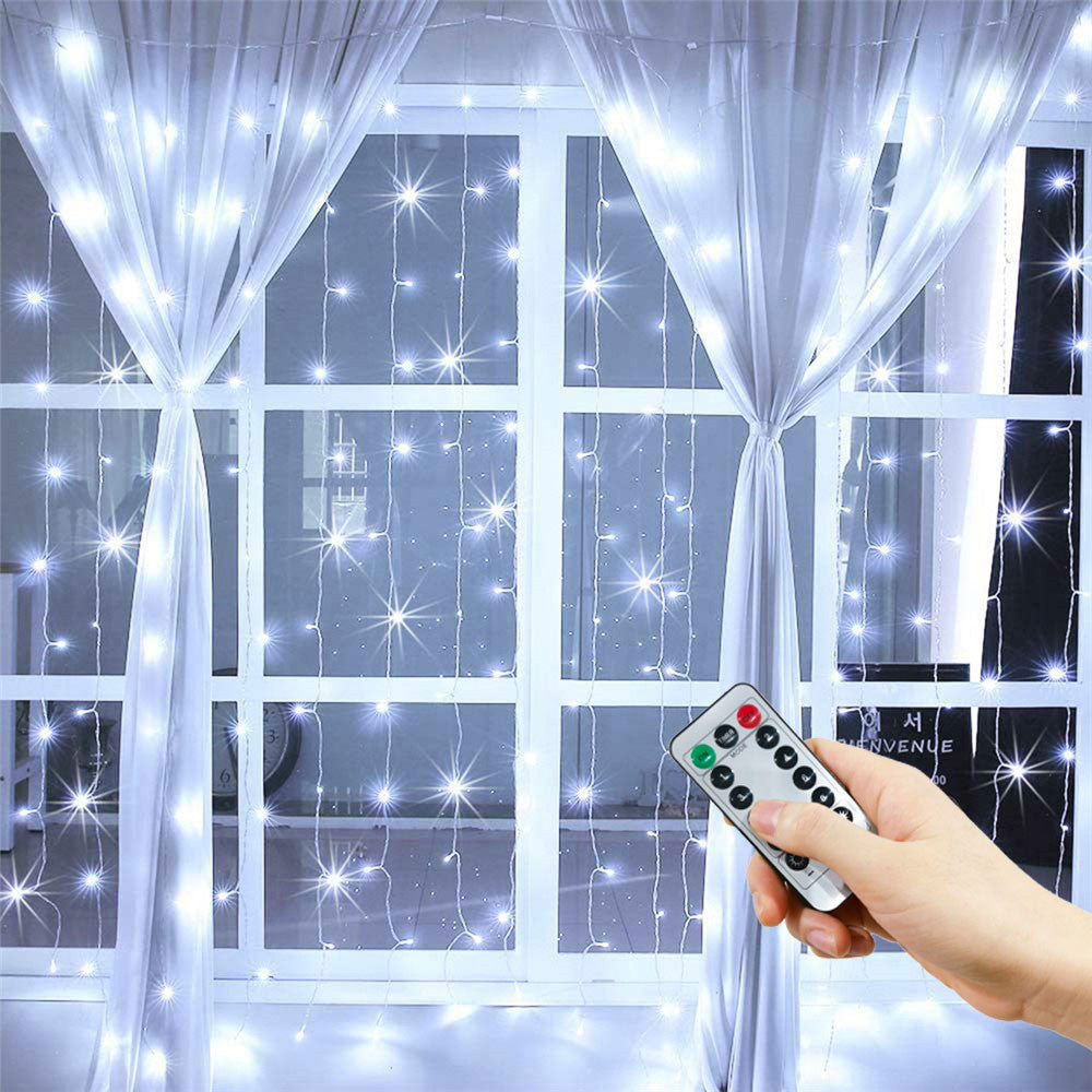 USB LED Silver Wire Curtain Lights Warm White Christmas Party Decor Wedding Garland Home Decoration 3